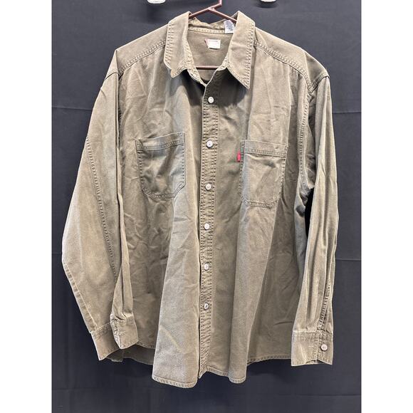 90s Levi’s Button Down Denim Shirt Army Green XL Big & Tall - Picture 1 of 6